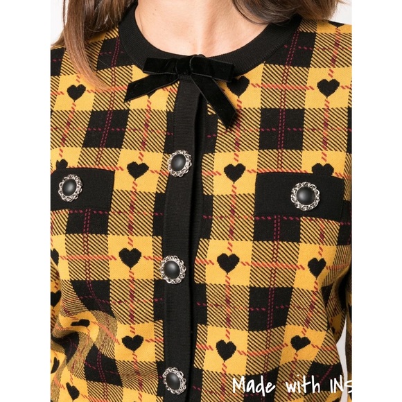 Alessandra Rich yellow heart knit checked cardigan - Picture 4 of 13